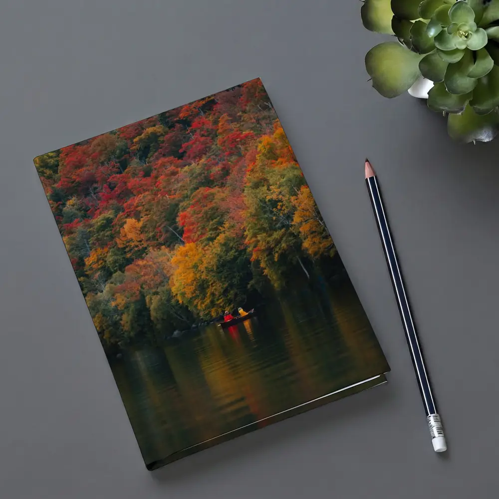 Canoe On Autumn Lake Red Foliage Forest – Notebooks