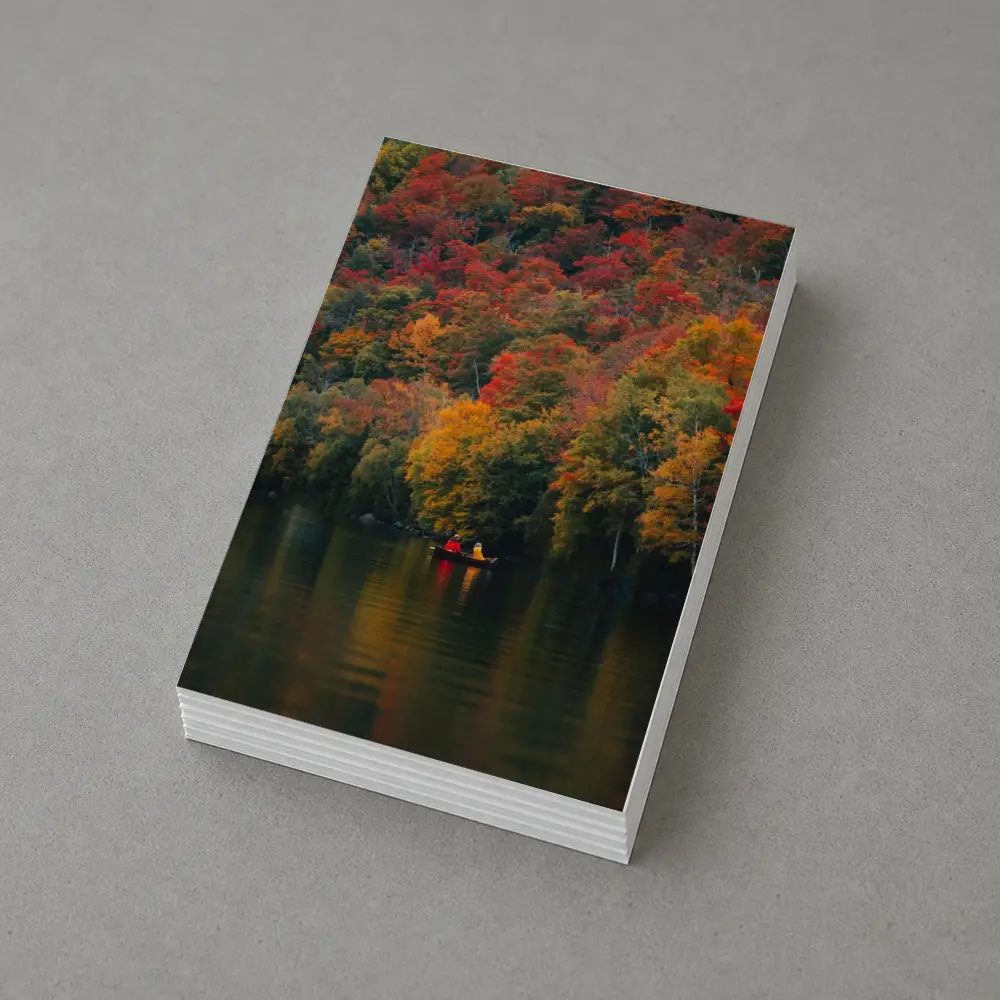 Canoe On Autumn Lake Red Foliage Forest – Postcards
