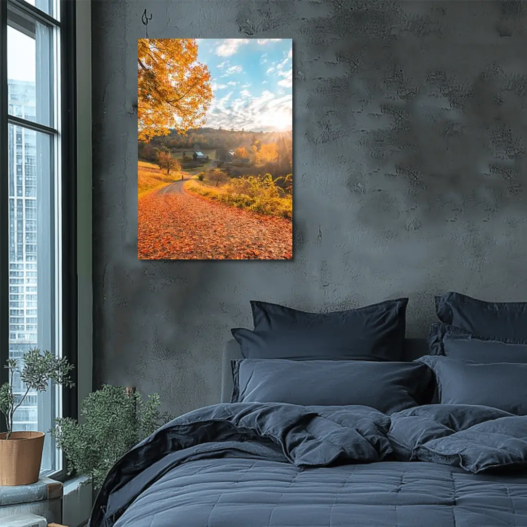 Autumn Country Road Farmhouse Golden Foliage – Wall Art