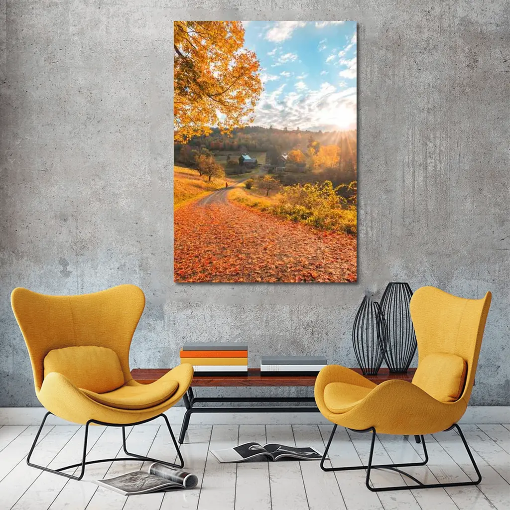 Autumn Country Road Farmhouse Golden Foliage – Wall Art