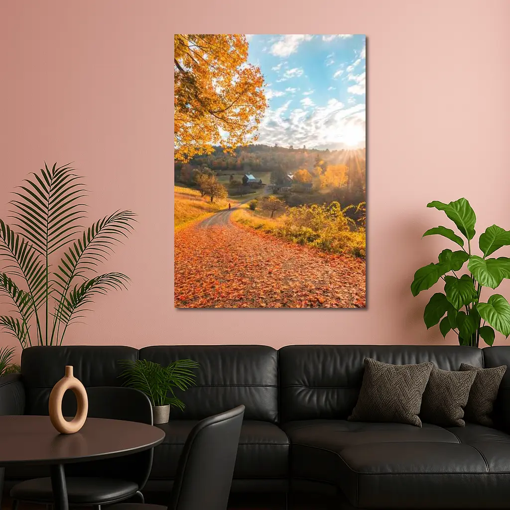 Autumn Country Road Farmhouse Golden Foliage – Wall Art