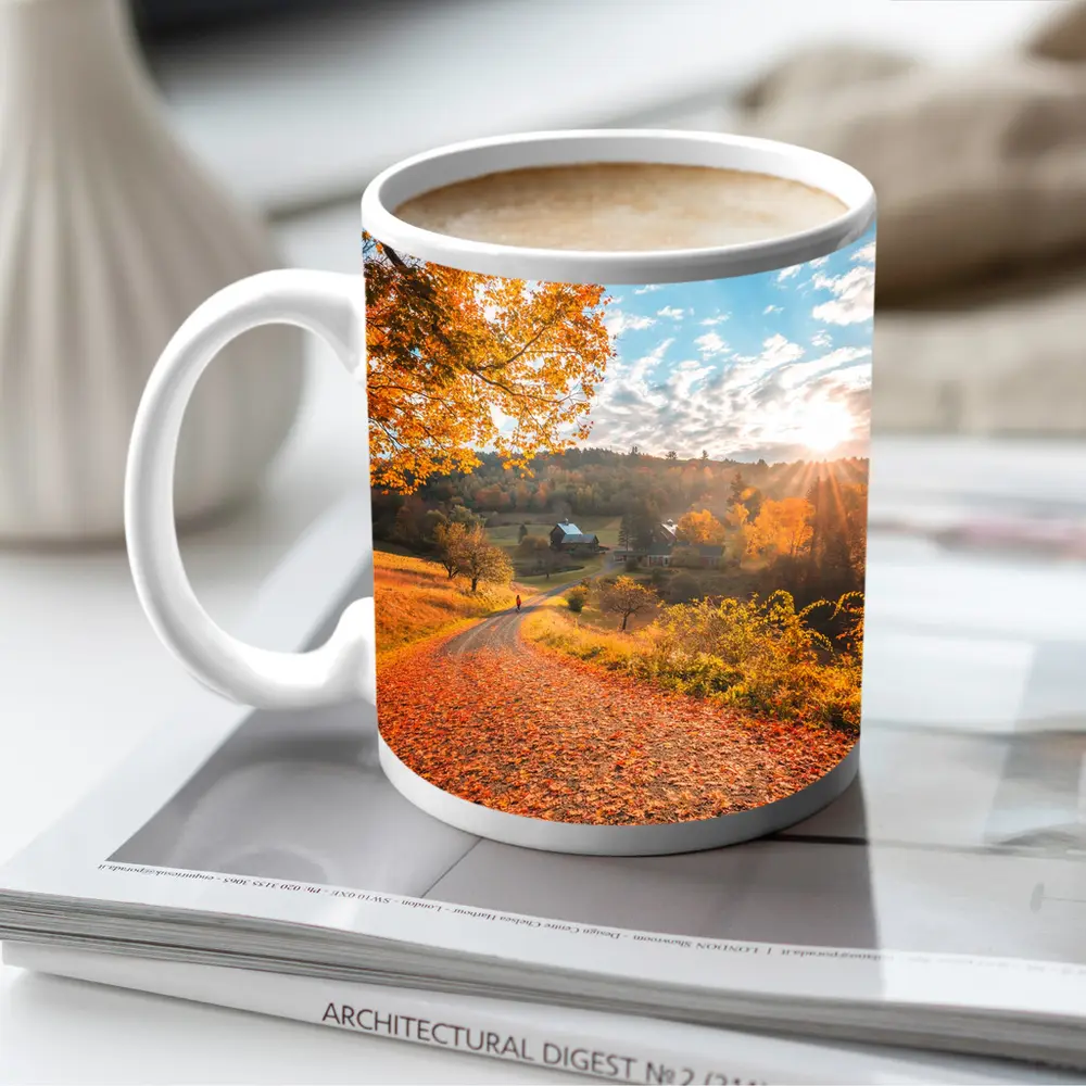 Autumn Country Road Farmhouse Golden Foliage – Mugs