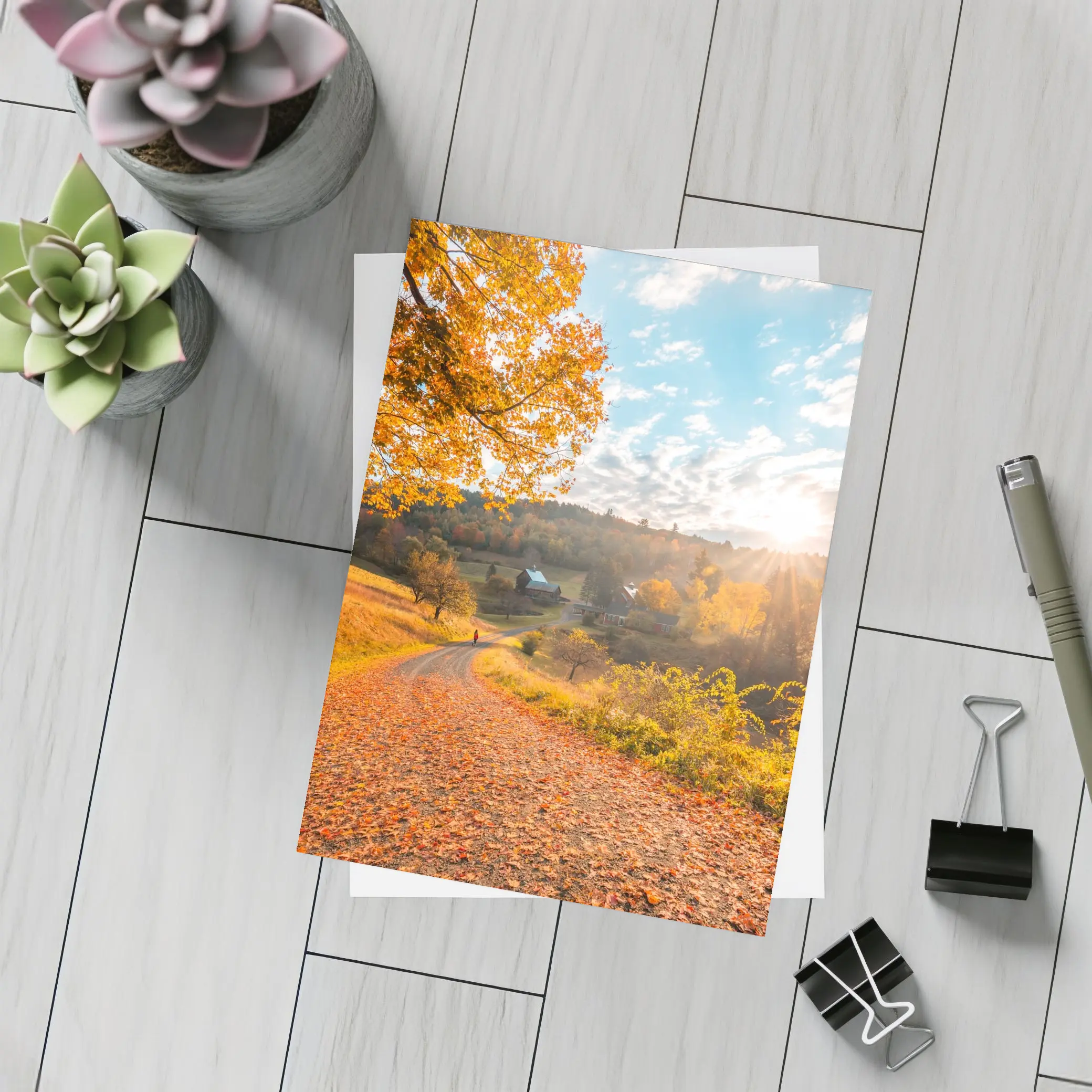 Autumn Country Road Farmhouse Golden Foliage – Postcards