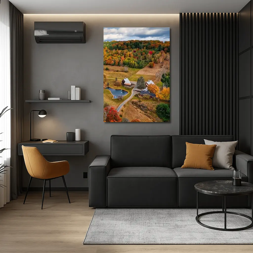 Aerial Vermont Farm Autumn Foliage Countryside – Wall Art