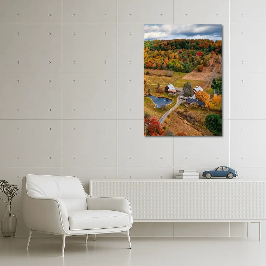 Aerial Vermont Farm Autumn Foliage Countryside – Wall Art