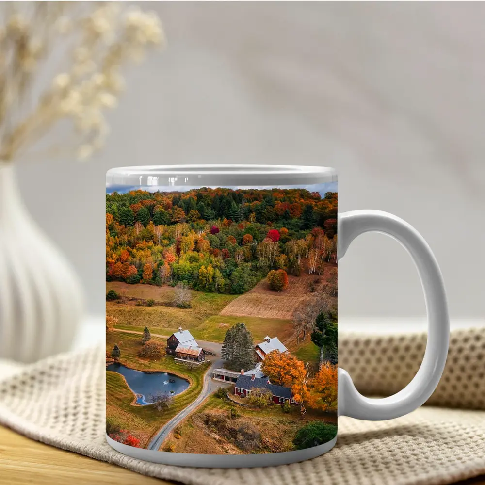 Aerial Vermont Farm Autumn Foliage Countryside – Mugs