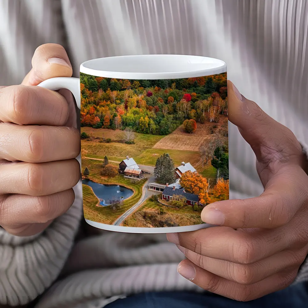 Aerial Vermont Farm Autumn Foliage Countryside – Mugs