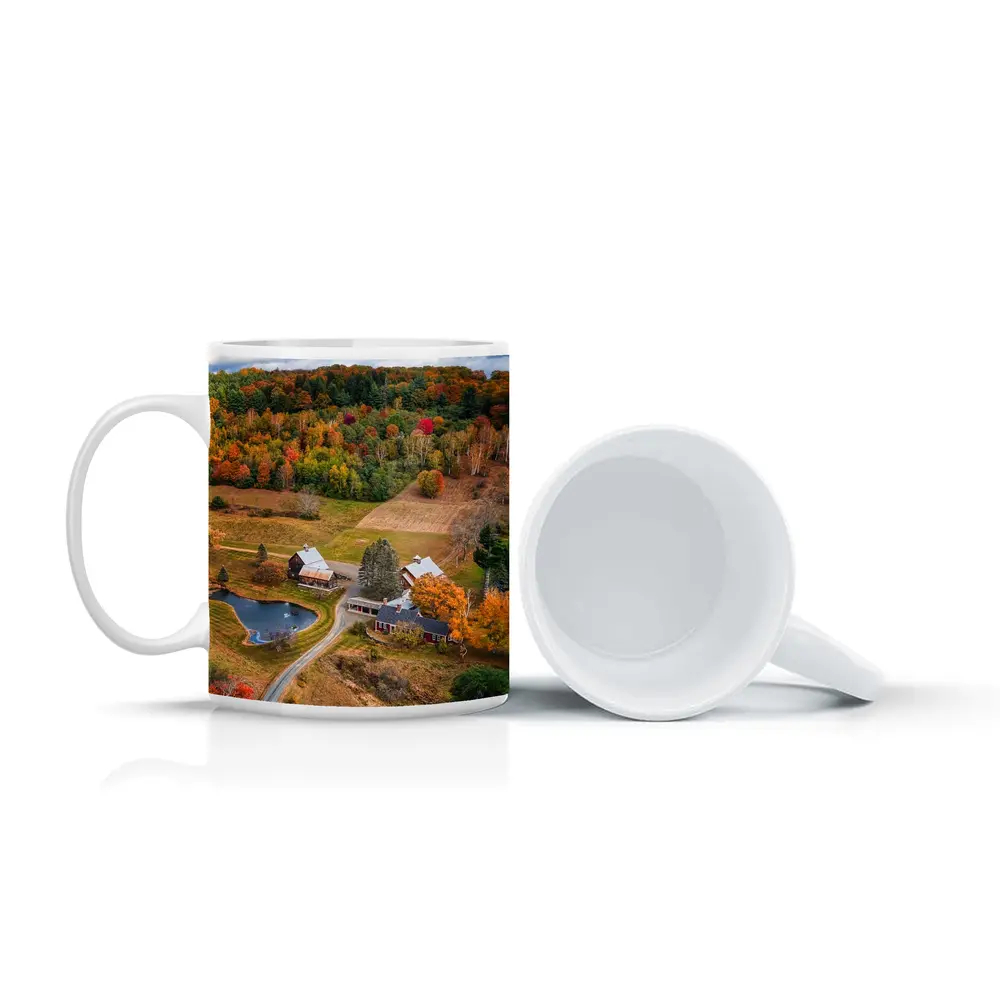 Aerial Vermont Farm Autumn Foliage Countryside – Mugs