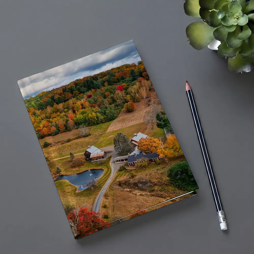 Aerial Vermont Farm Autumn Foliage Countryside – Notebooks