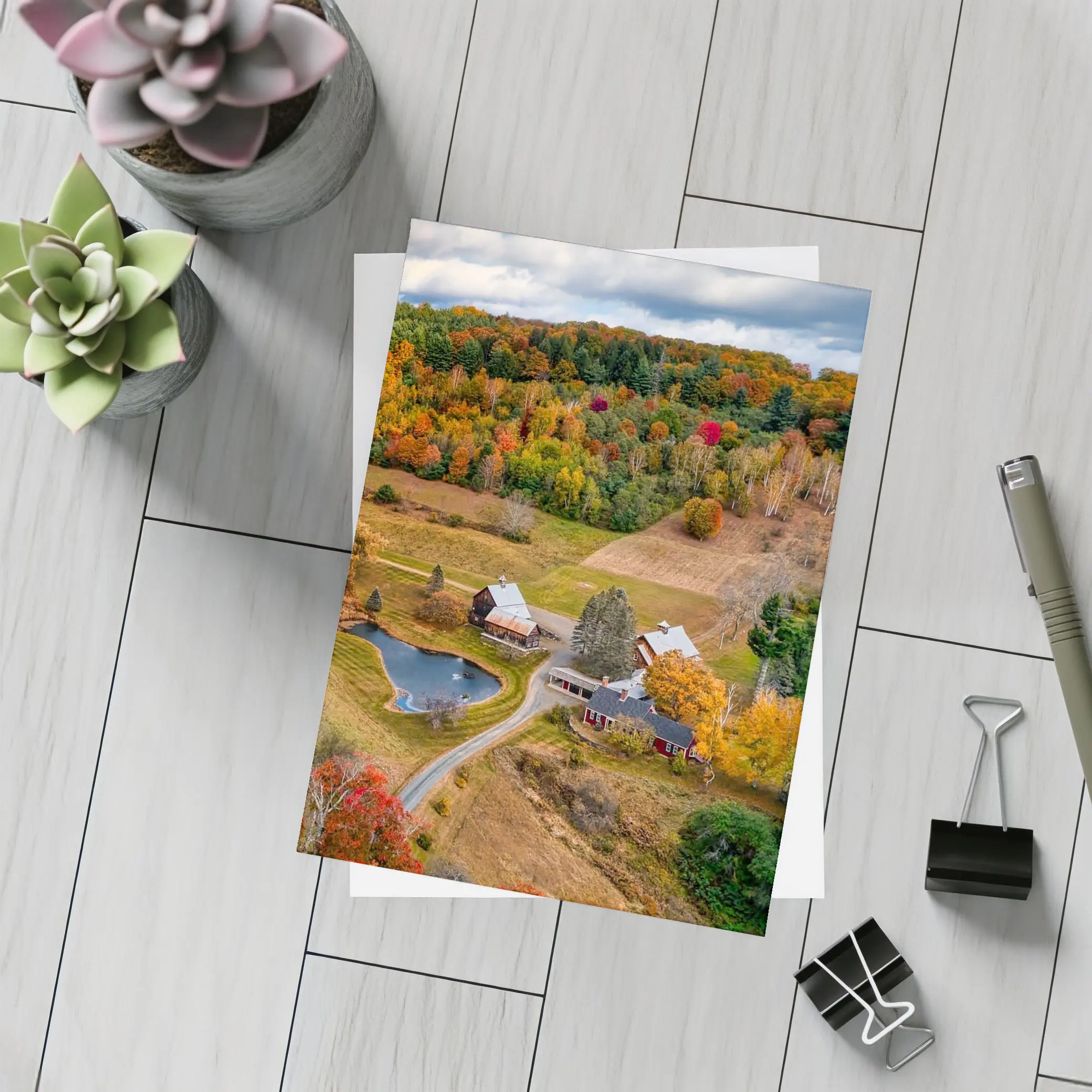 Aerial Vermont Farm Autumn Foliage Countryside – Postcards