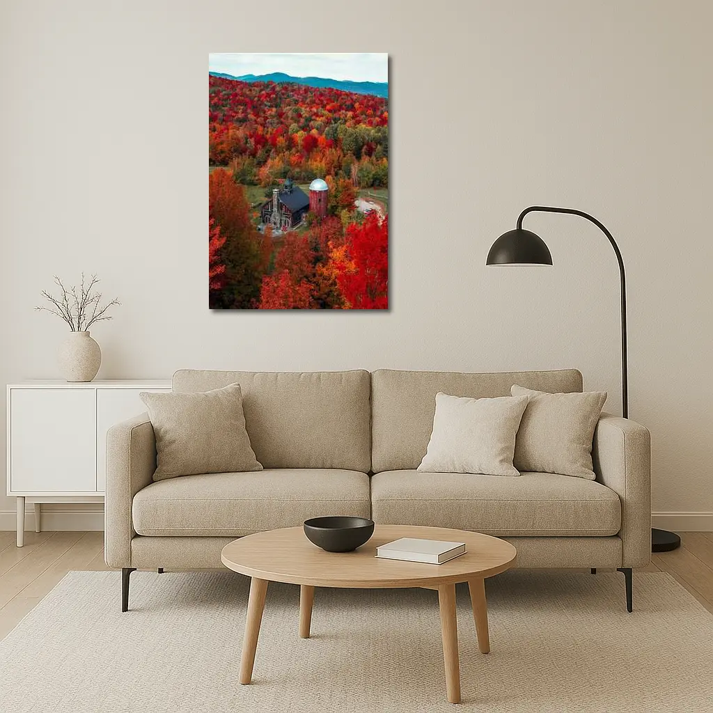 Red Barn Silo Autumn Forest Mountains – Wall Art