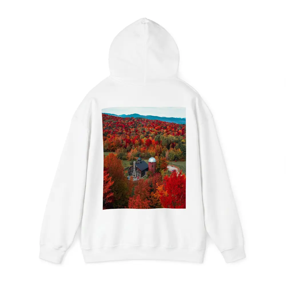 Red Barn Silo Autumn Forest Mountains – Hoodies