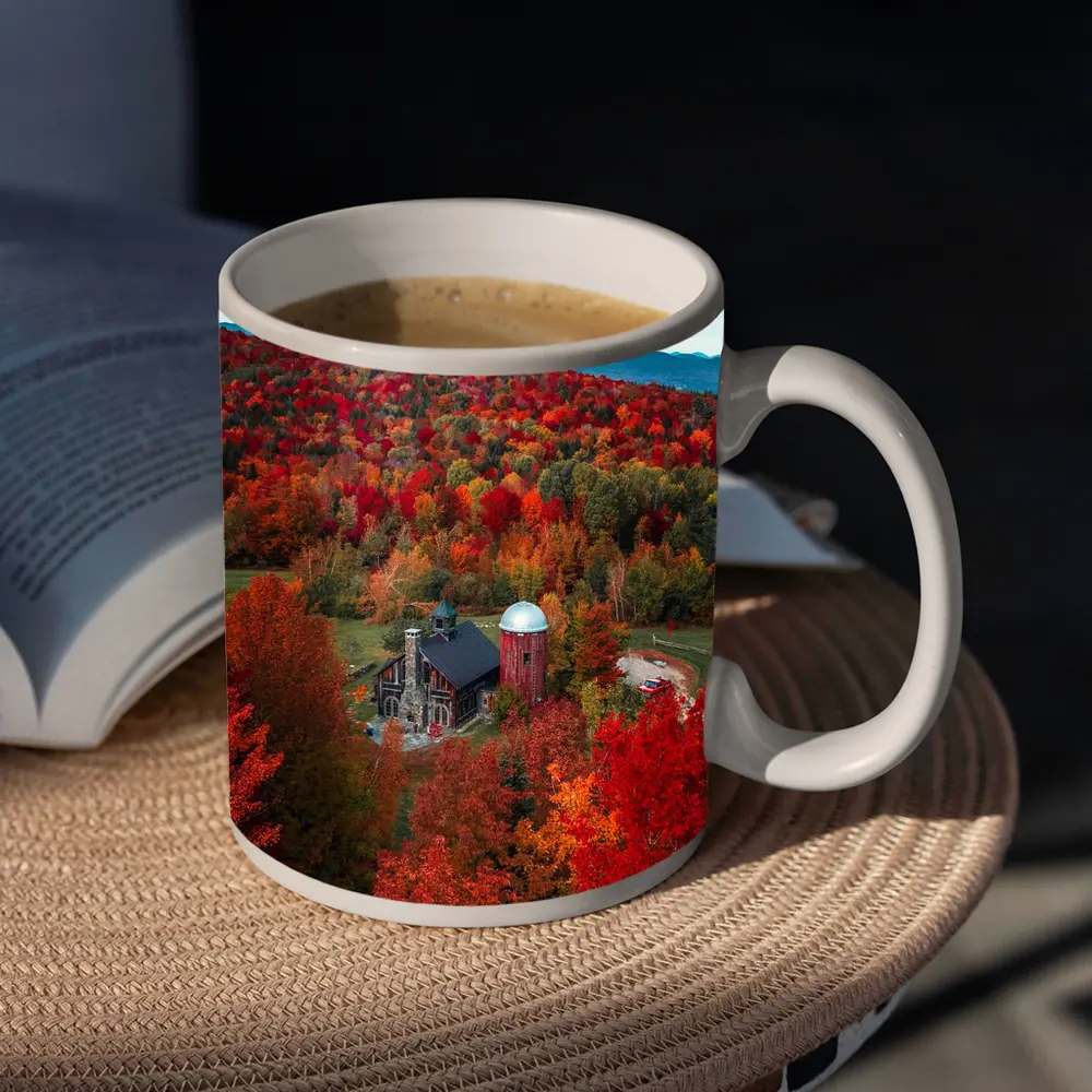 Red Barn Silo Autumn Forest Mountains – Mugs