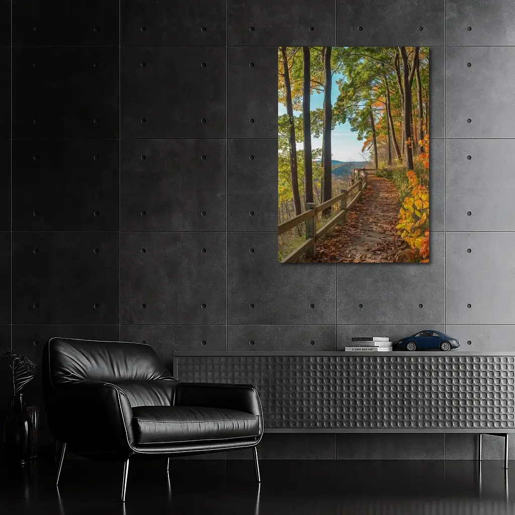 Autumn Forest Trail With Mountain View – Wall Art