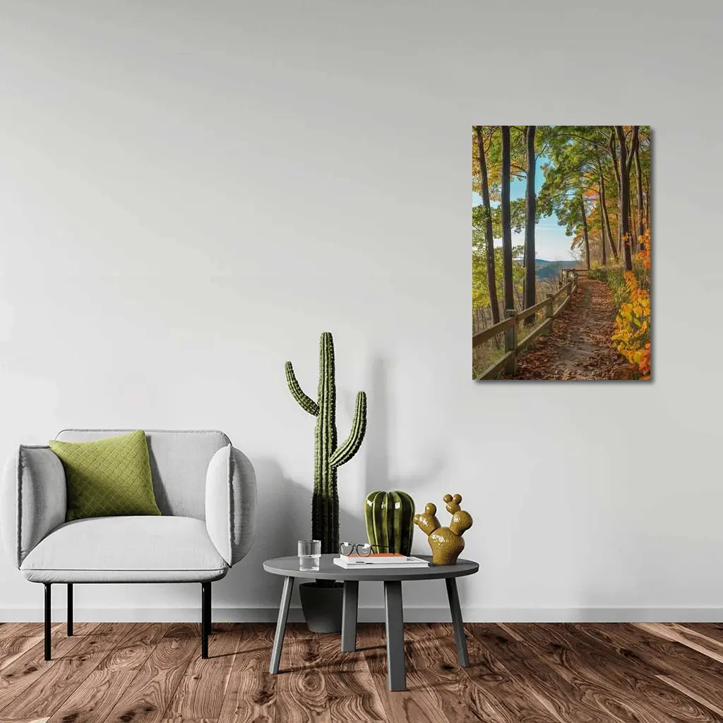Autumn Forest Trail With Mountain View – Wall Art