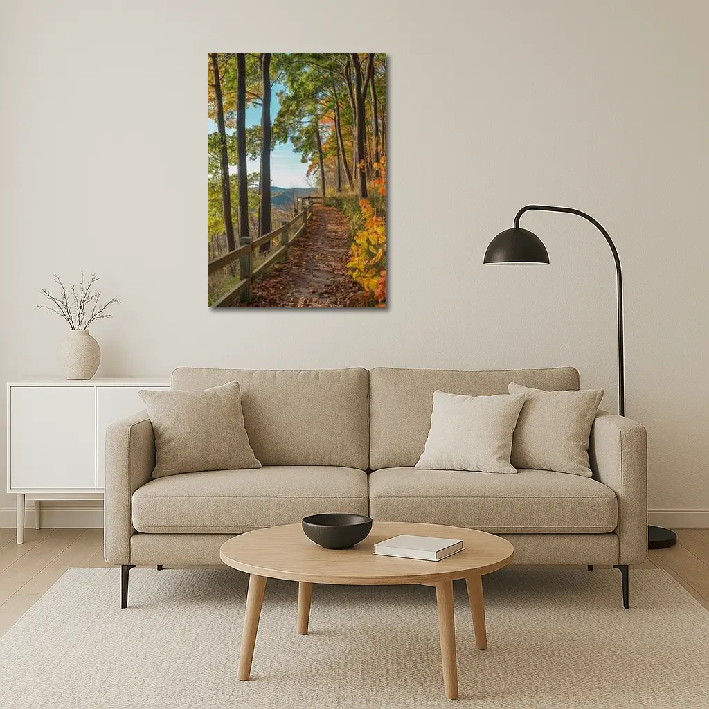 Autumn Forest Trail With Mountain View – Wall Art