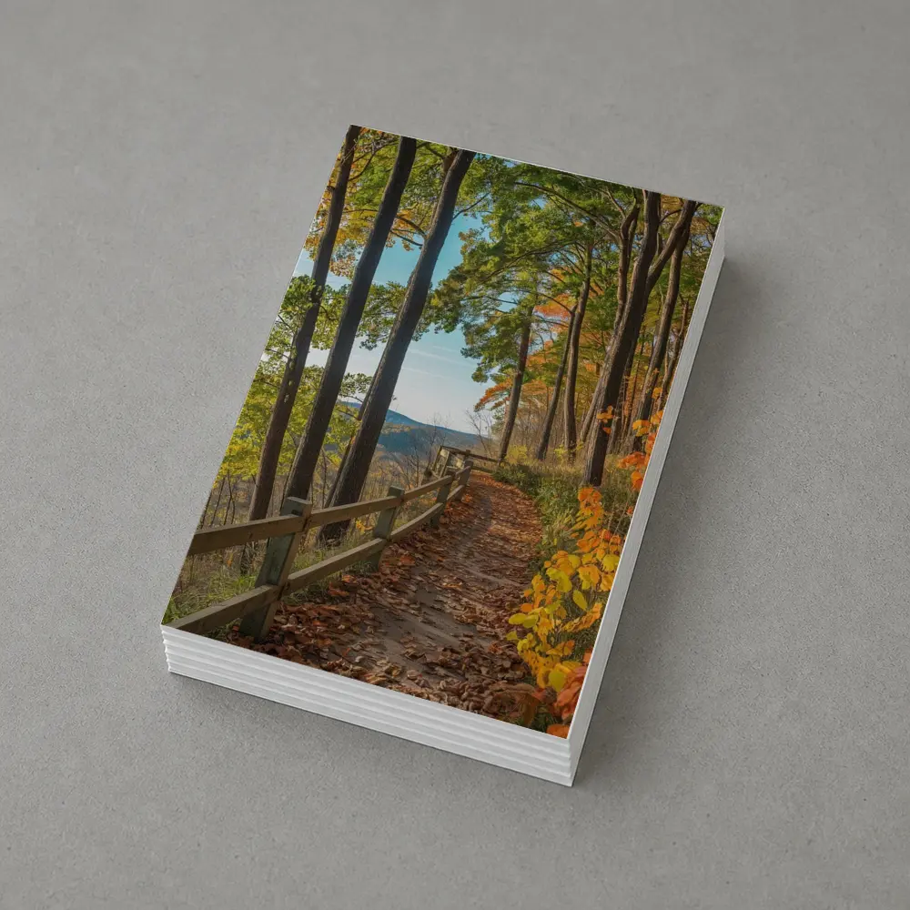 Autumn Forest Trail With Mountain View – Postcards