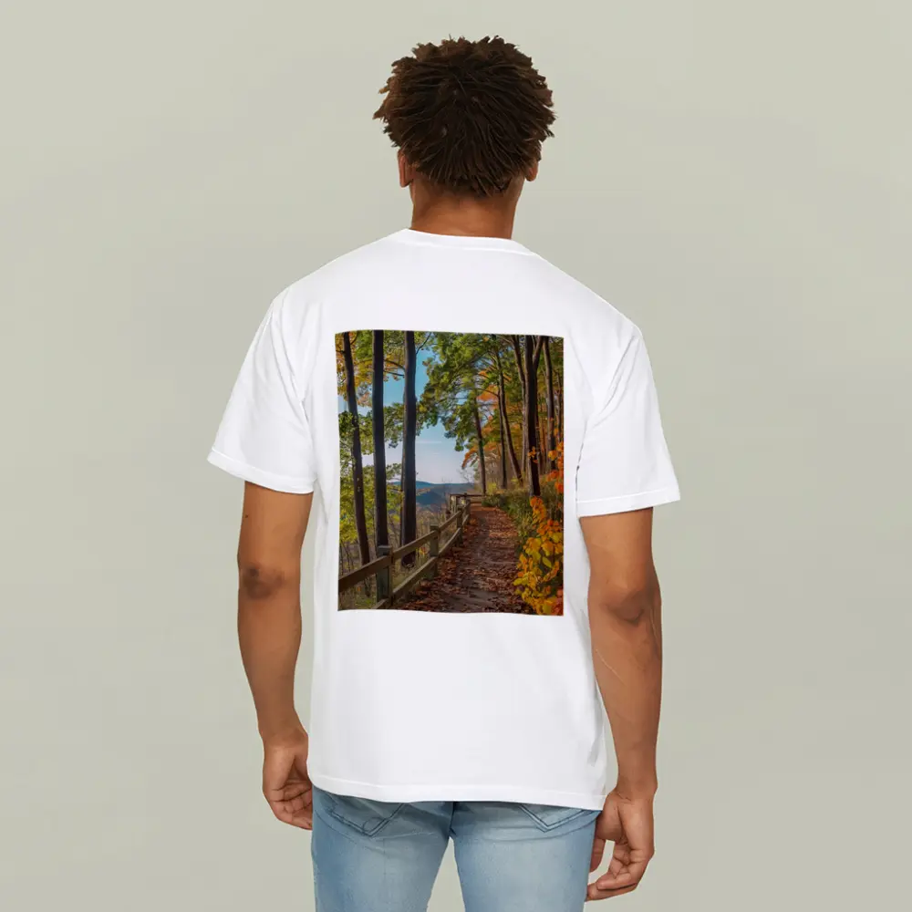 Autumn Forest Trail With Mountain View – T-Shirts