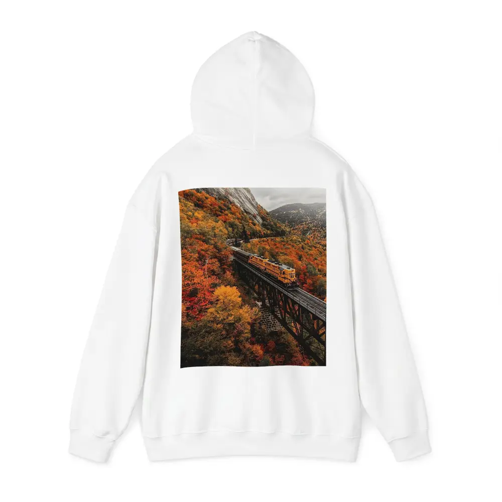 Yellow Train On Trestle Bridge Autumn Mountains – Hoodies