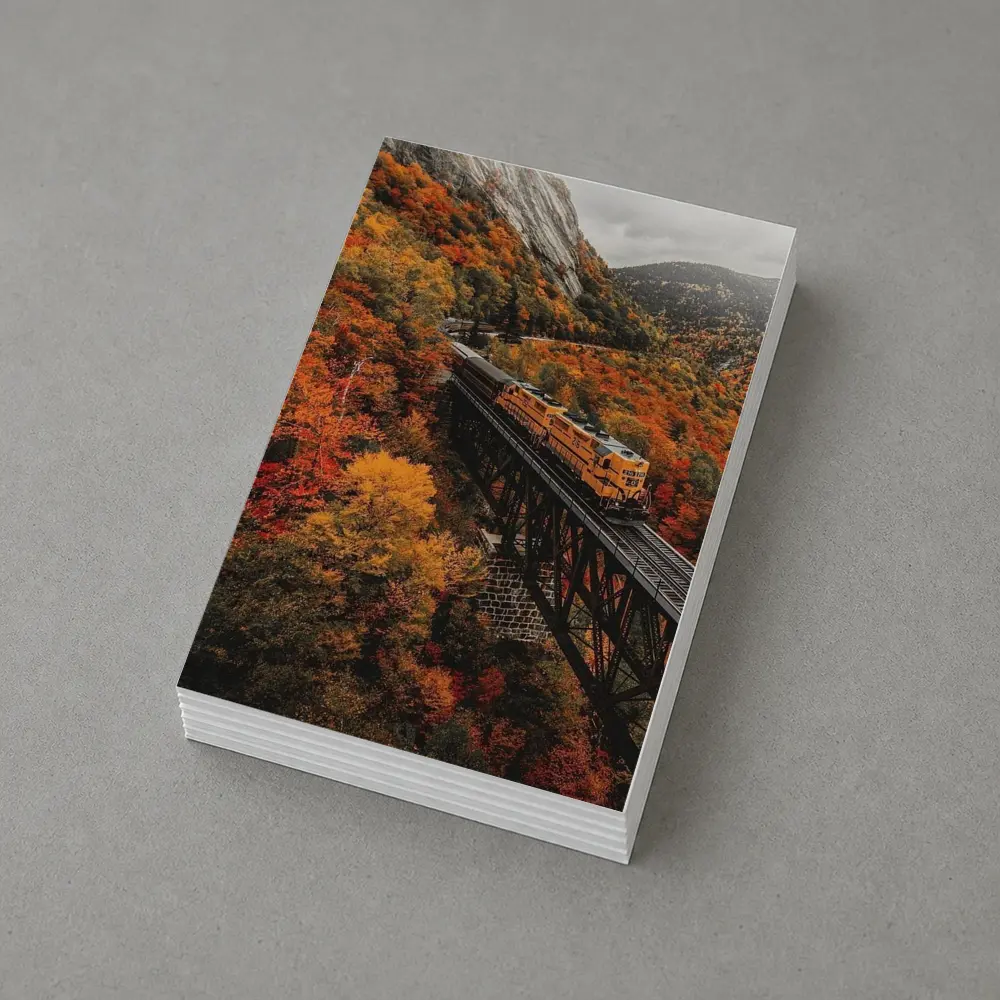 Yellow Train On Trestle Bridge Autumn Mountains – Postcards