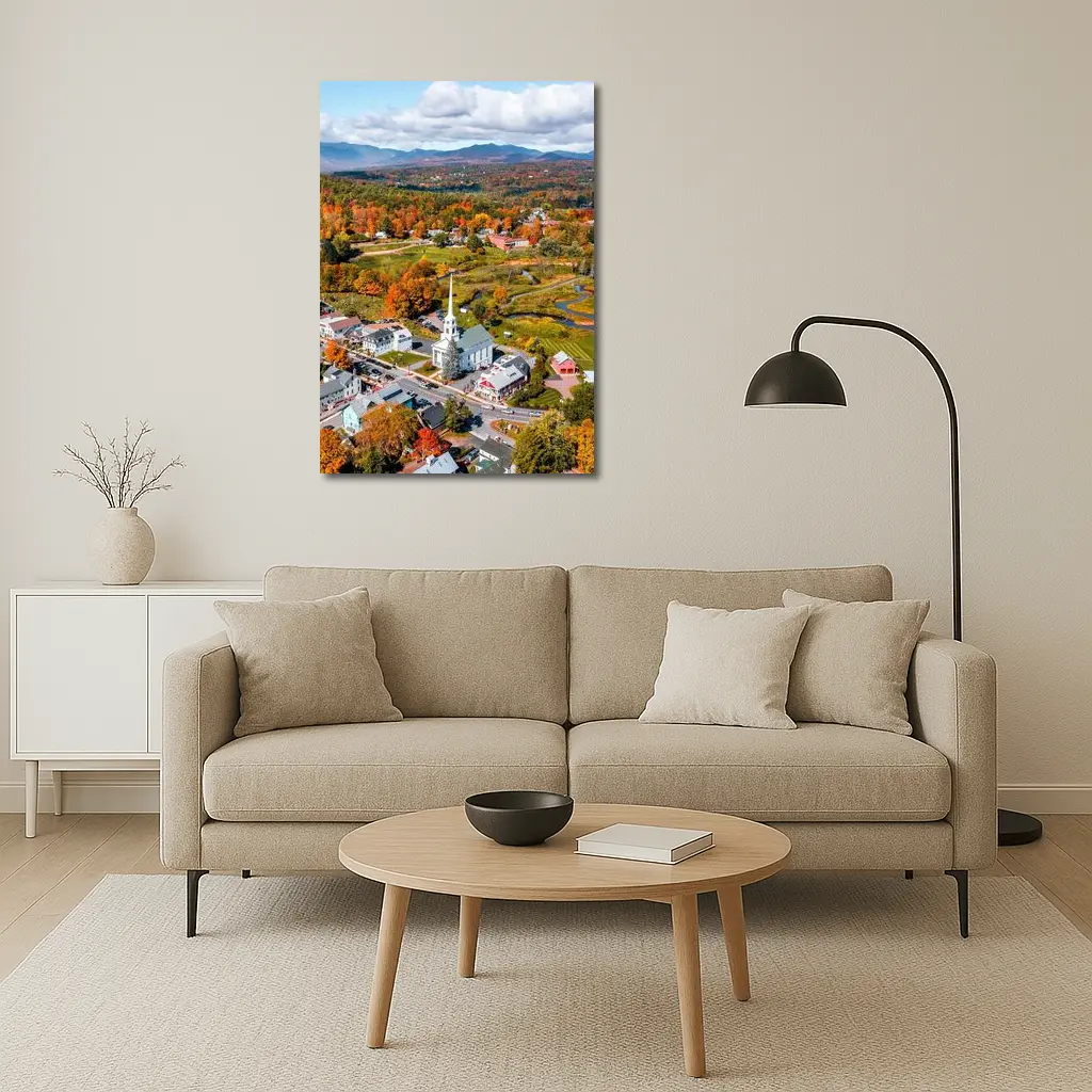 Stowe Vermont Aerial View Autumn Colors – Wall Art