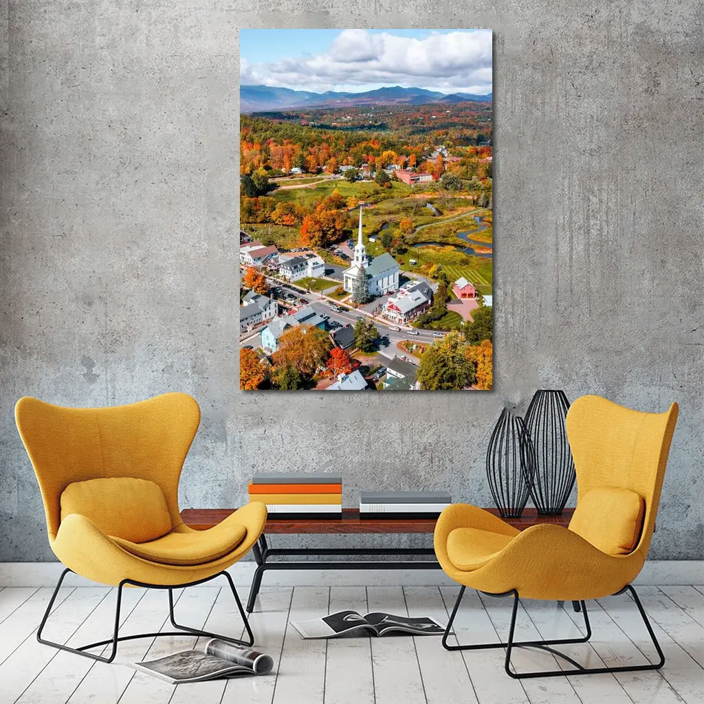 Stowe Vermont Aerial View Autumn Colors – Wall Art