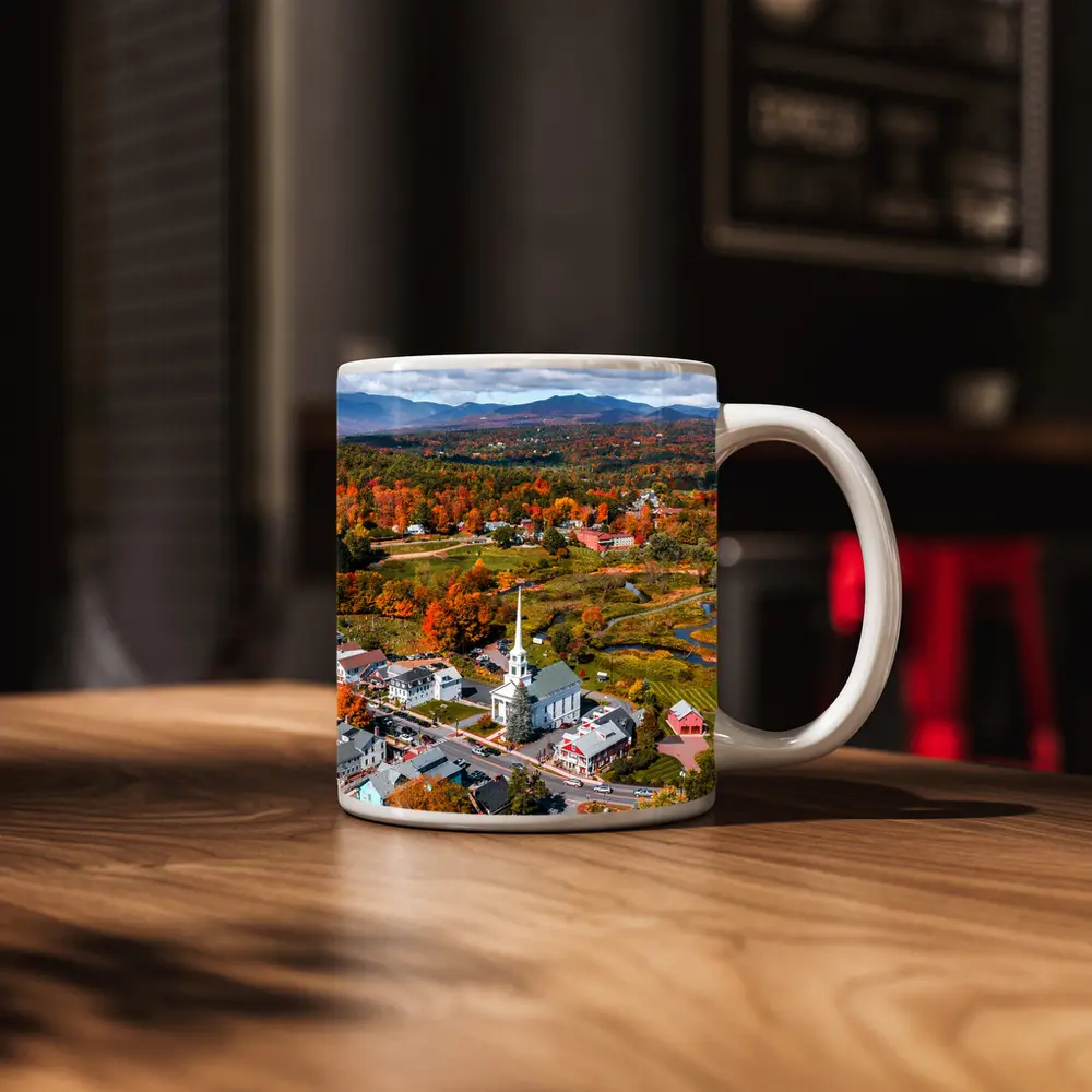 Stowe Vermont Aerial View Autumn Colors – Mugs