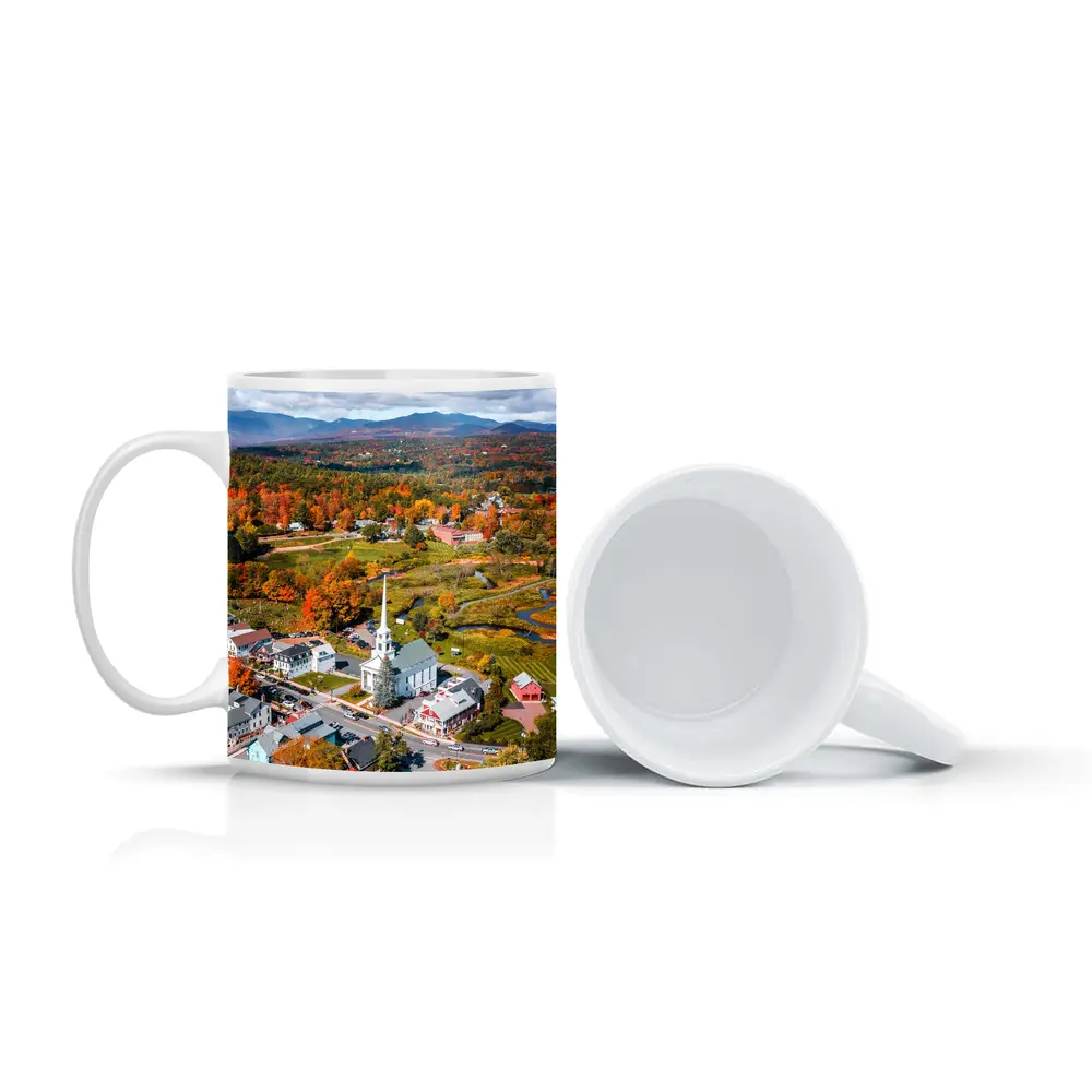 Stowe Vermont Aerial View Autumn Colors – Mugs