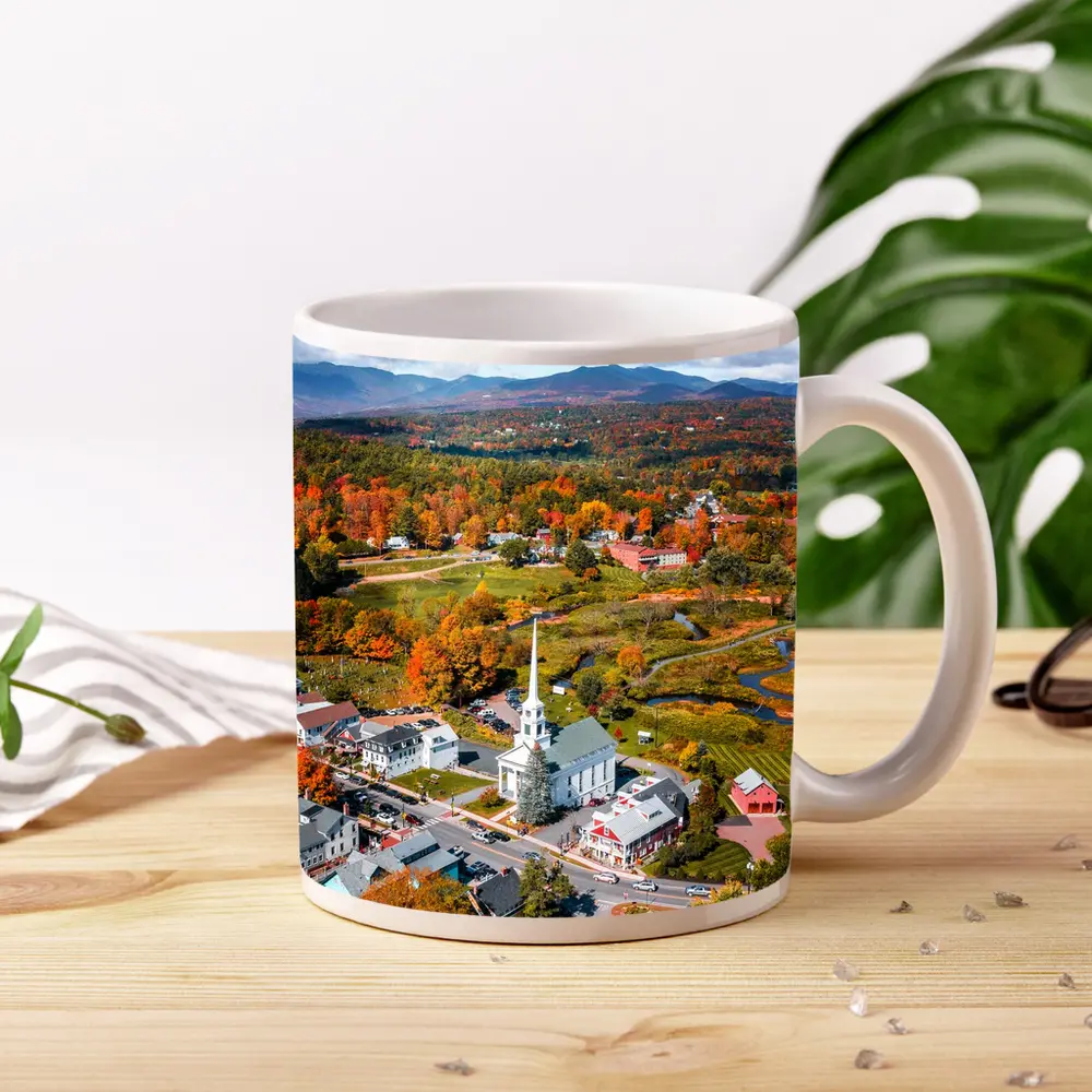 Stowe Vermont Aerial View Autumn Colors – Mugs