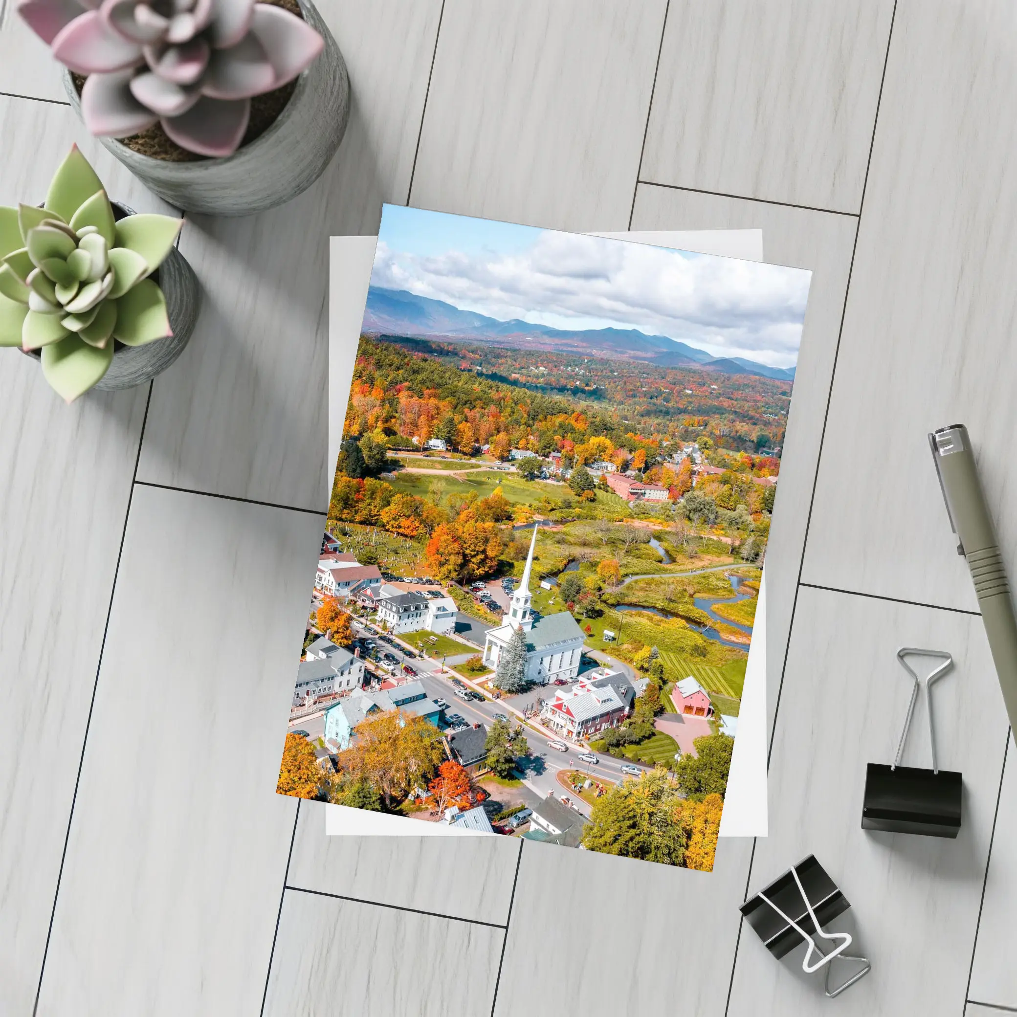 Stowe Vermont Aerial View Autumn Colors – Postcards
