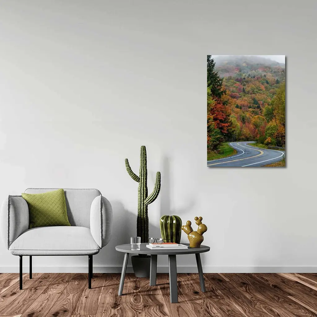 Winding Autumn Road Through Foggy Forest – Wall Art