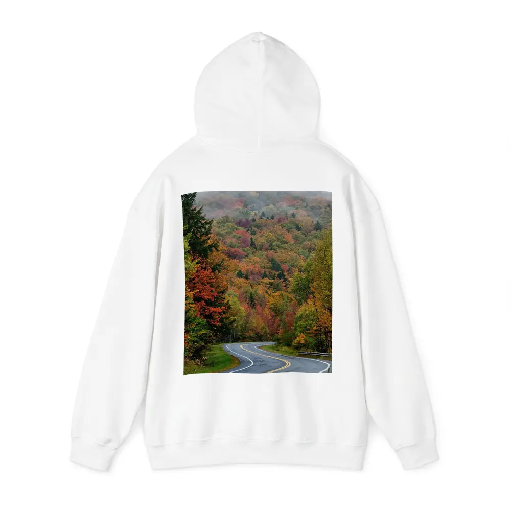 Winding Autumn Road Through Foggy Forest – Hoodies