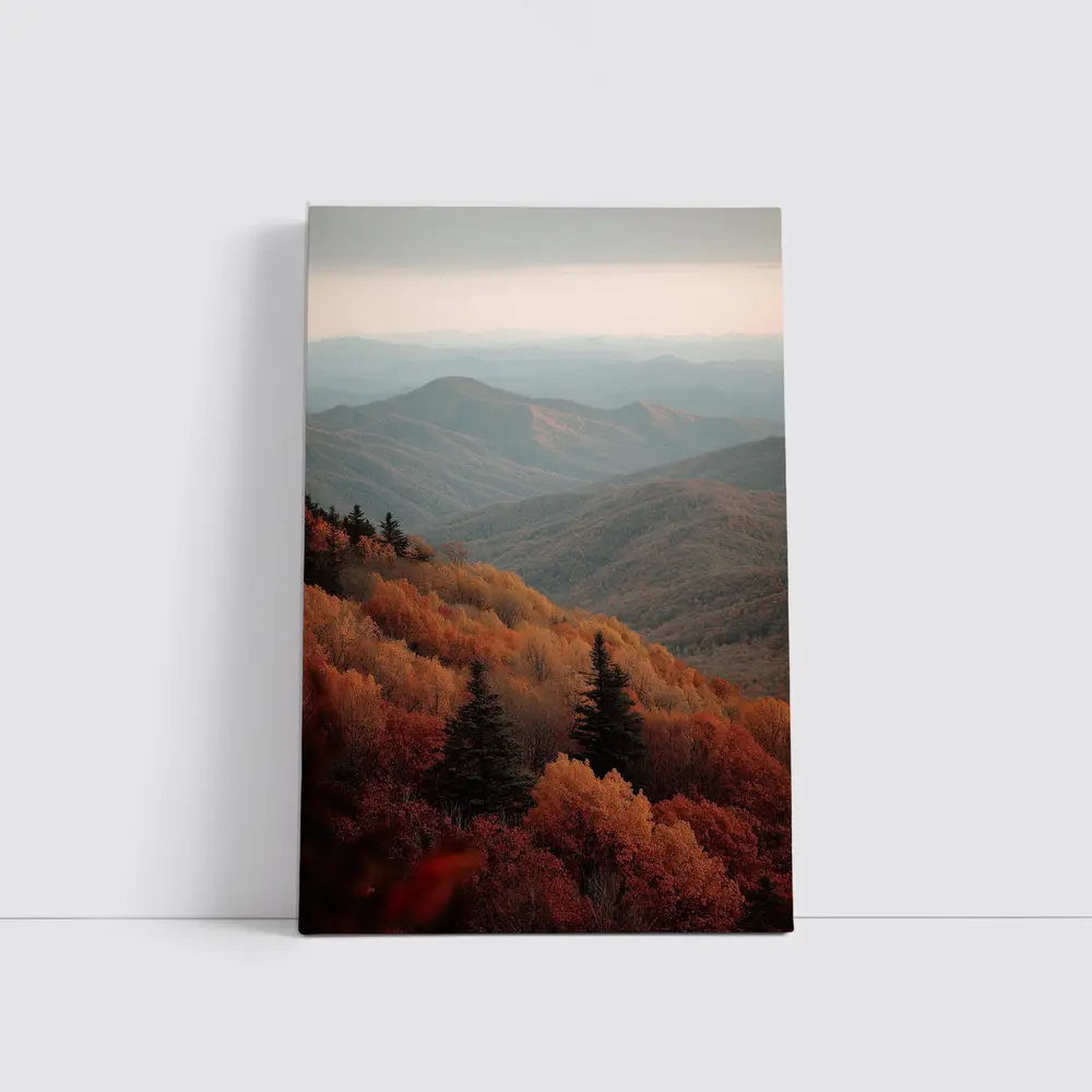 Autumn Mountain Forest Layers Misty Ridgeline – Wall Art