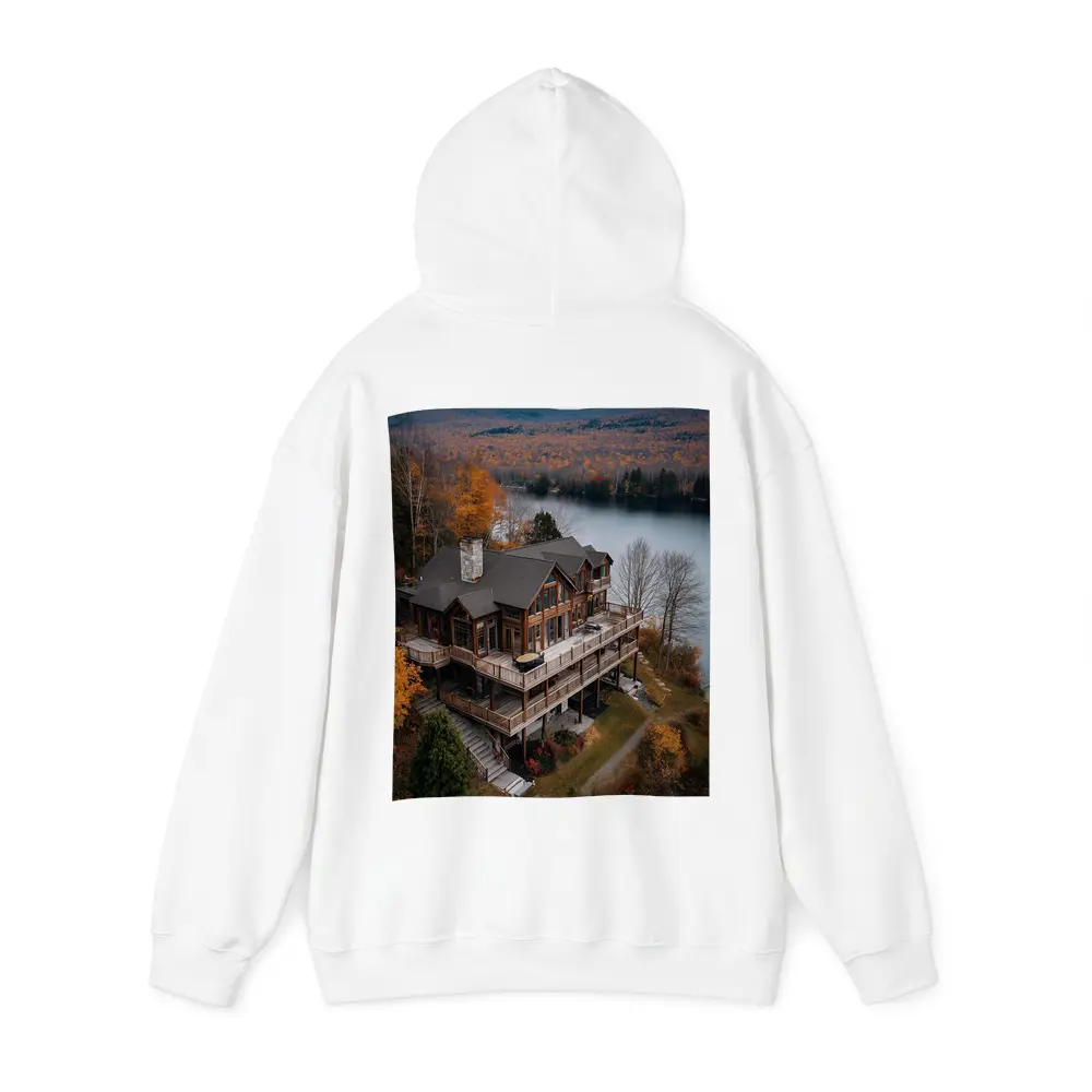 Luxury Lake House Autumn Forest Aerial View – Hoodies