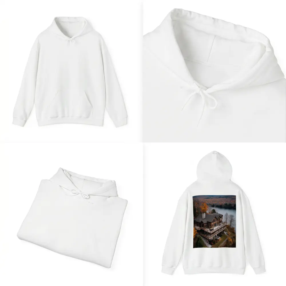 Luxury Lake House Autumn Forest Aerial View – Hoodies