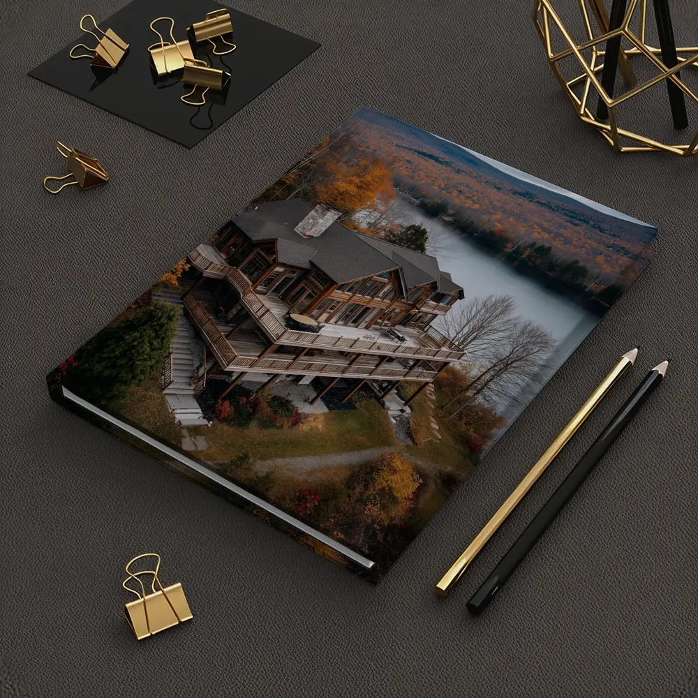 Luxury Lake House Autumn Forest Aerial View – Notebooks