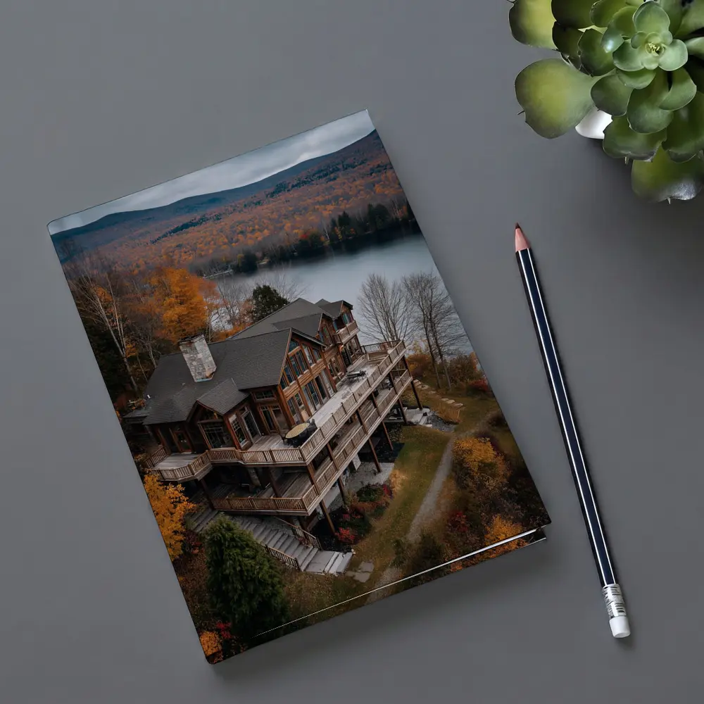Luxury Lake House Autumn Forest Aerial View – Notebooks