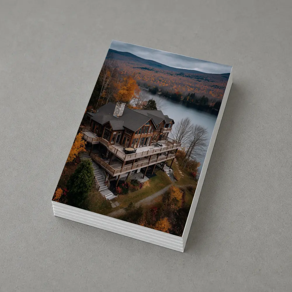 Luxury Lake House Autumn Forest Aerial View – Postcards
