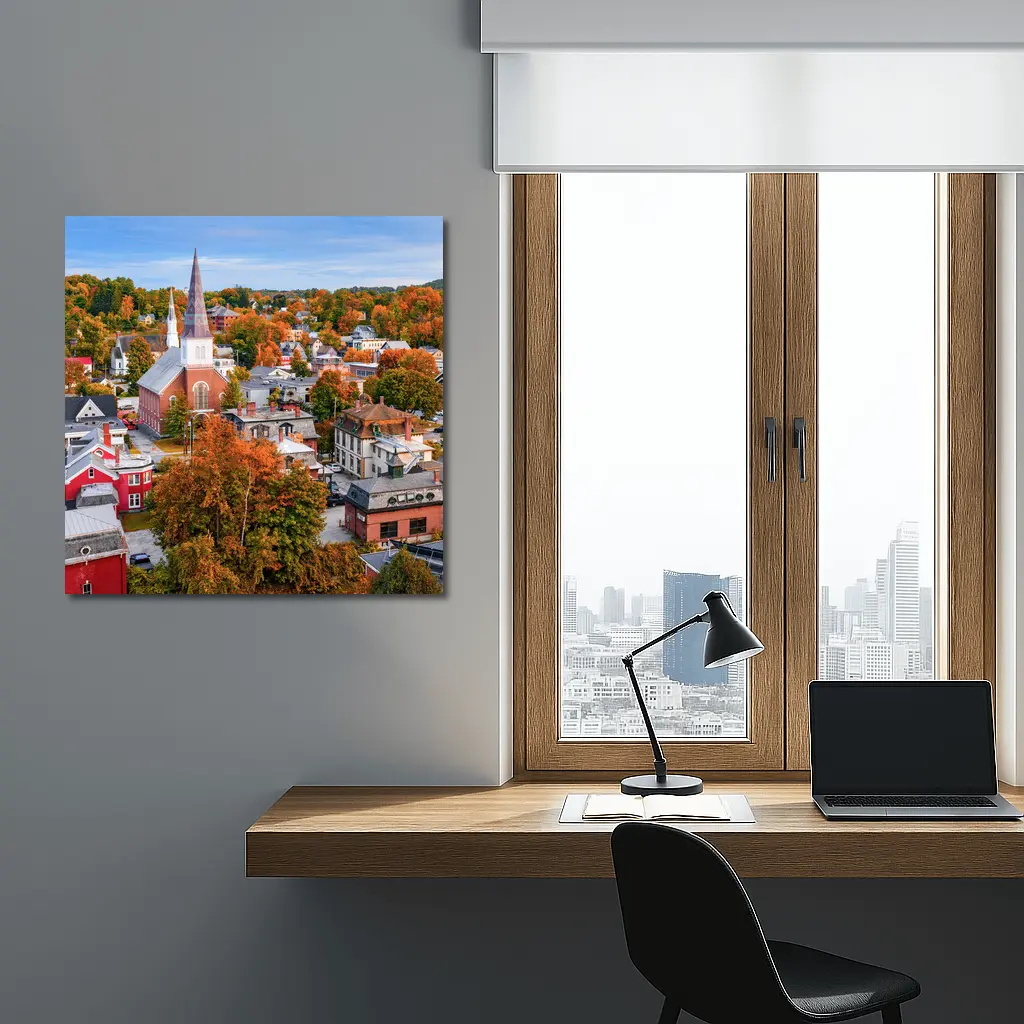 Vermont Town Aerial View Autumn Foliage – Wall Art