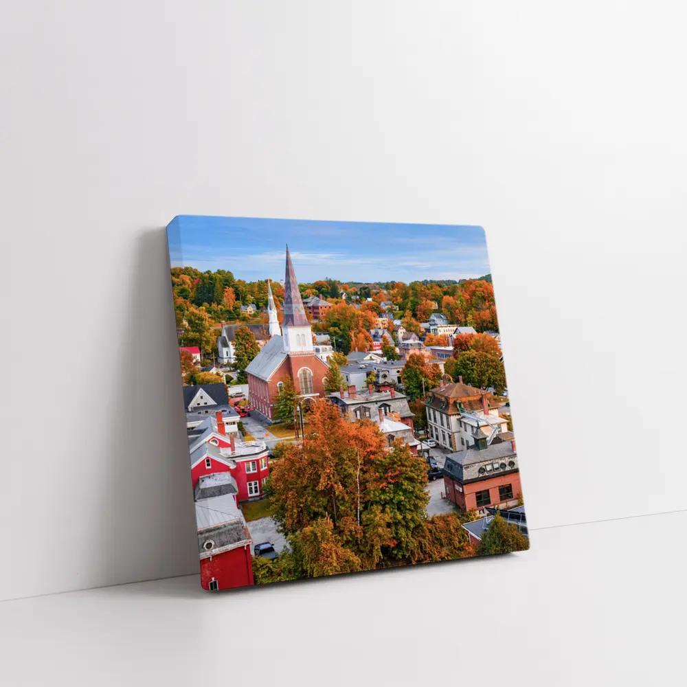 Vermont Town Aerial View Autumn Foliage – Wall Art