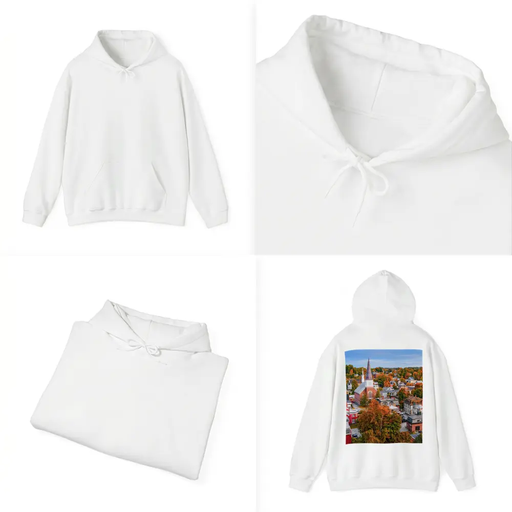 Vermont Town Aerial View Autumn Foliage – Hoodies