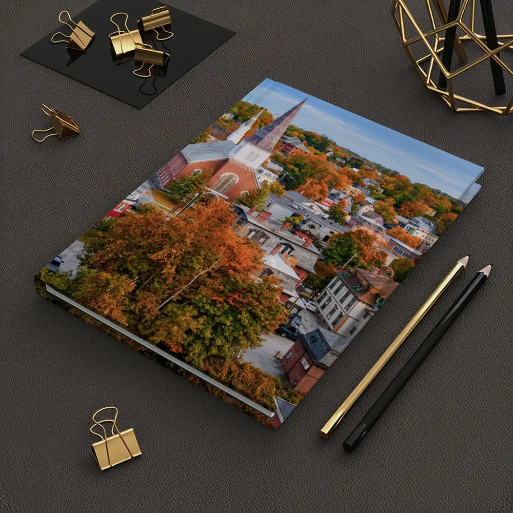 Vermont Town Aerial View Autumn Foliage – Notebooks
