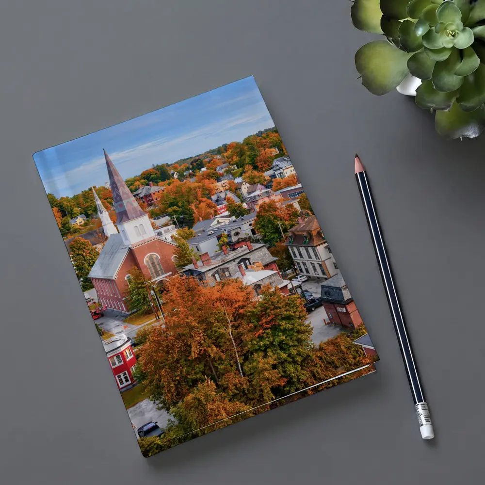 Vermont Town Aerial View Autumn Foliage – Notebooks