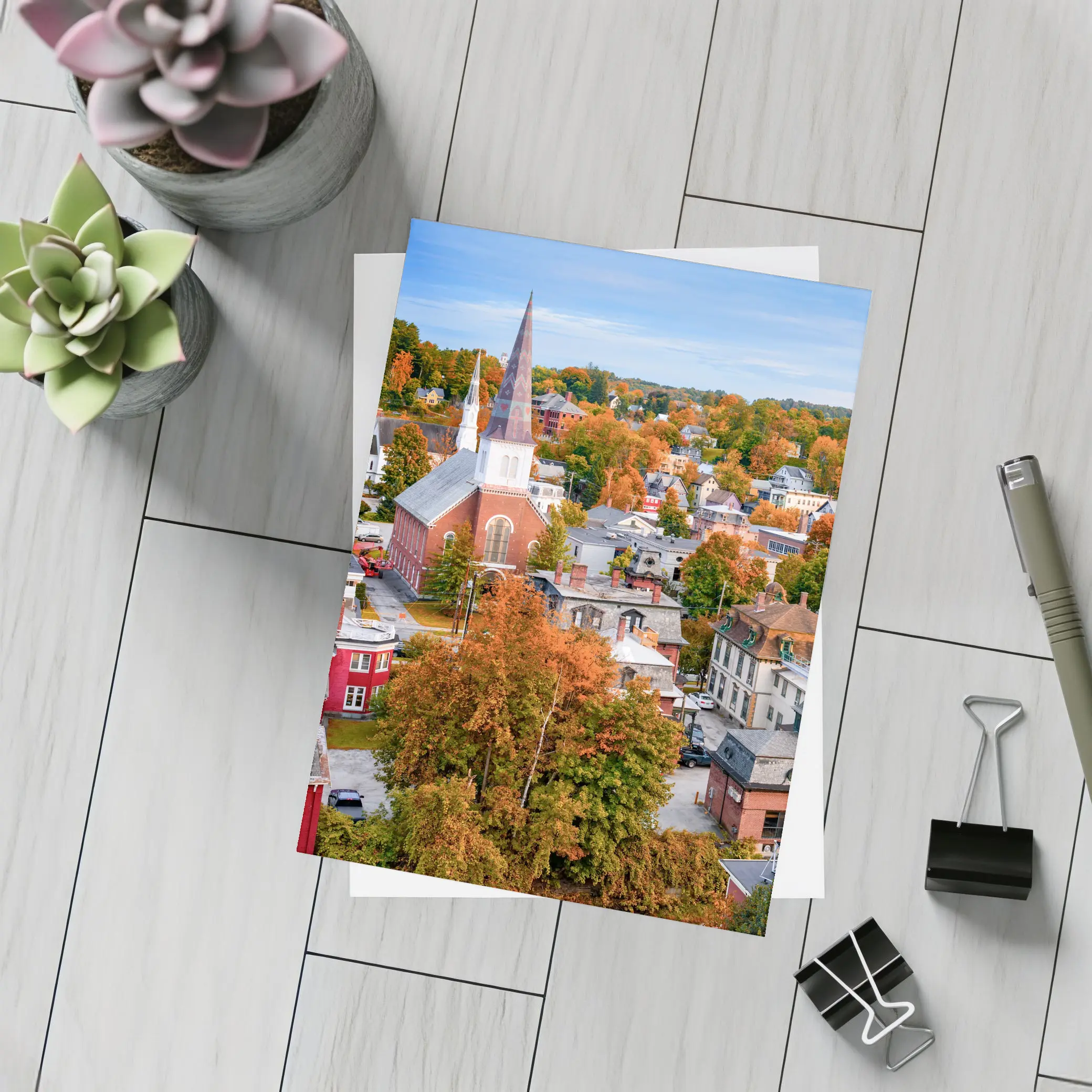 Vermont Town Aerial View Autumn Foliage – Postcards