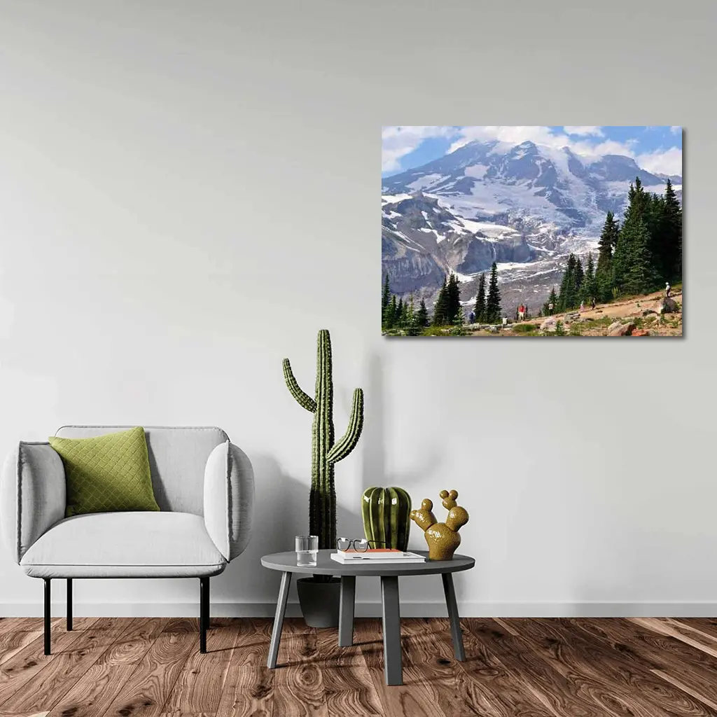 Mount Rainier Glacier Hikers Pine Trees – Wall Art