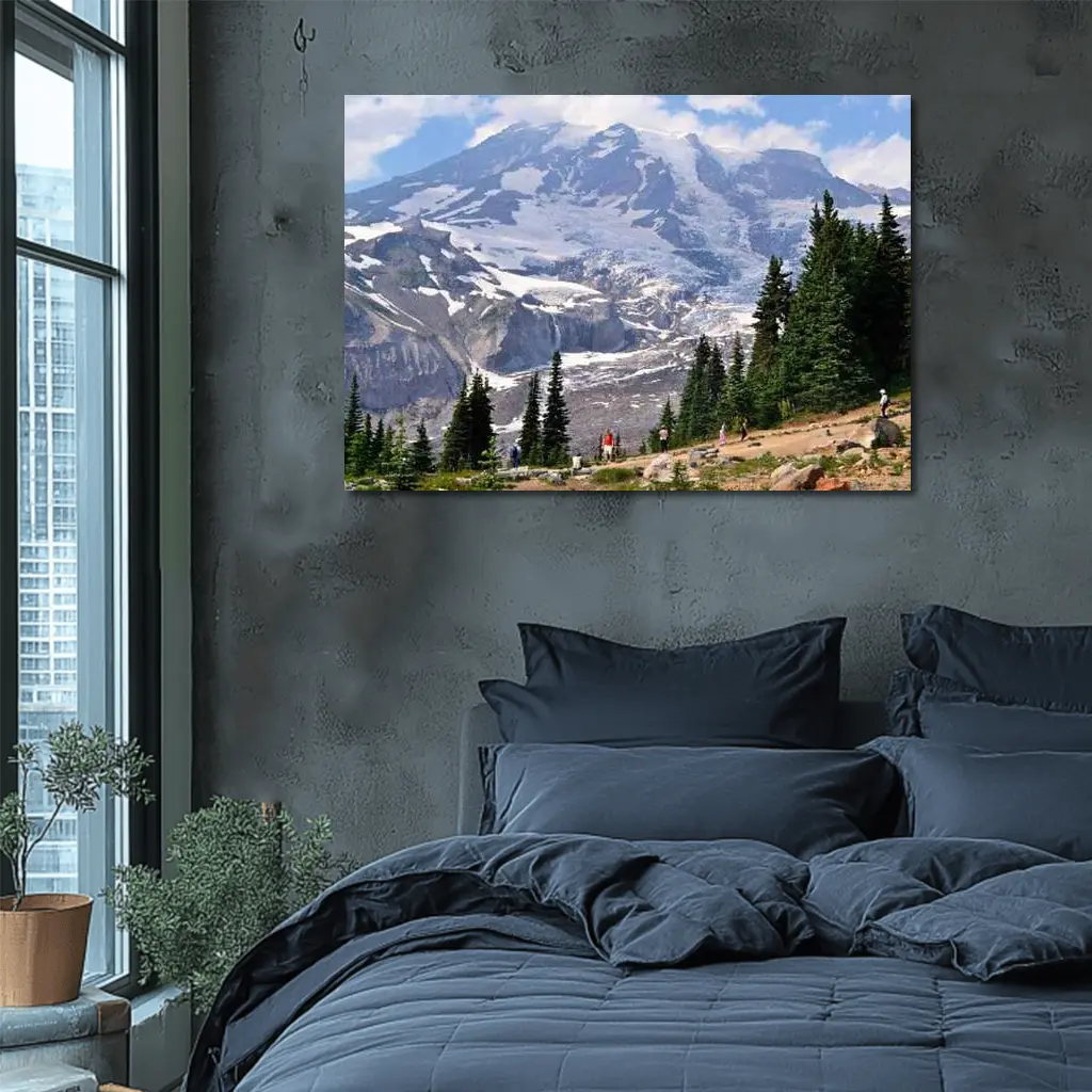 Mount Rainier Glacier Hikers Pine Trees – Wall Art