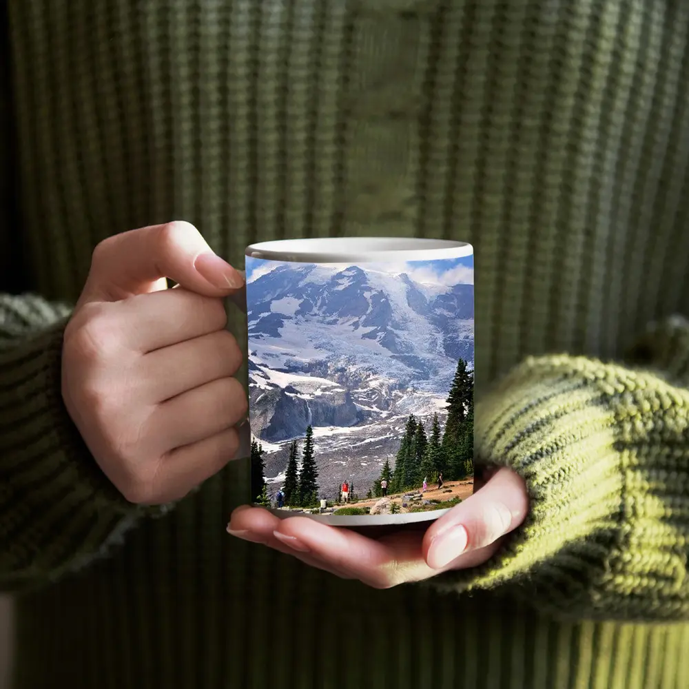 Mount Rainier Glacier Hikers Pine Trees – Mugs