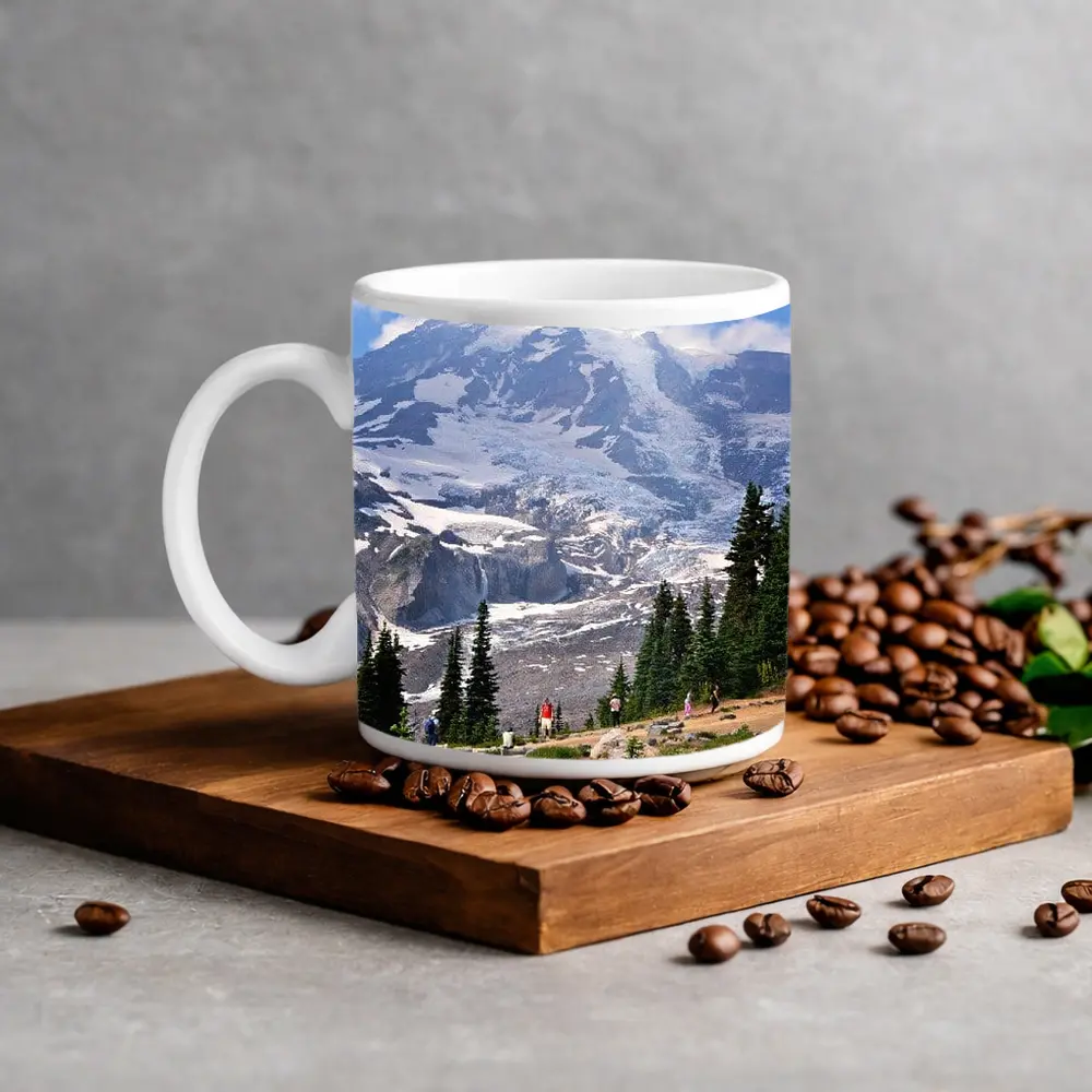 Mount Rainier Glacier Hikers Pine Trees – Mugs
