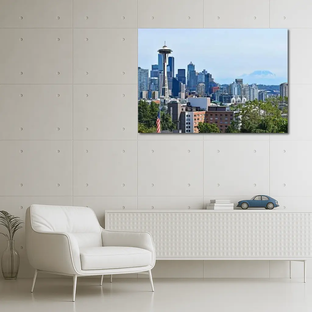 Seattle Space Needle Skyline Mount Rainier – Wall Art