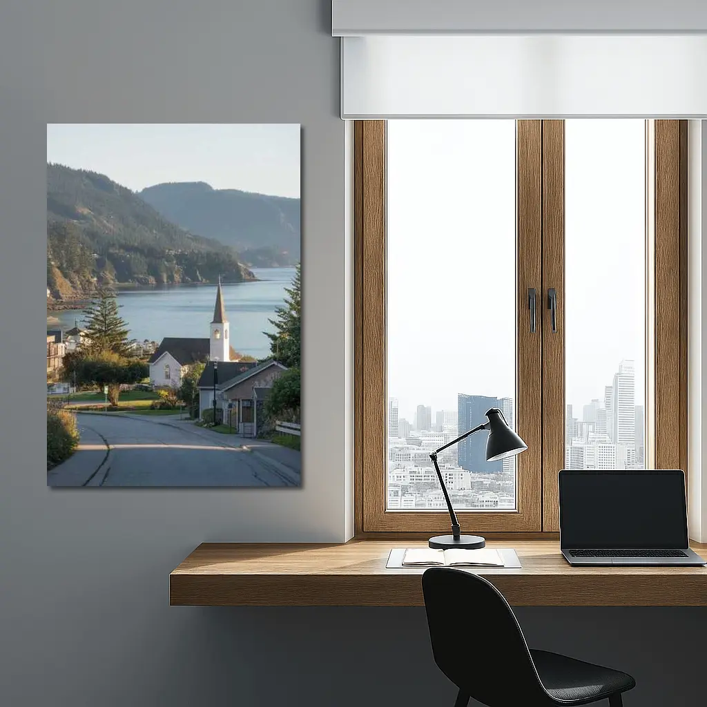 Coastal Church Town Bay Mountain View – Wall Art